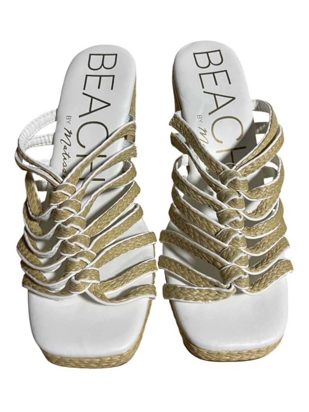 Beach by Matisse Laney Wedge Sandals Tan Braided Raffia Strappy Square Toe 9